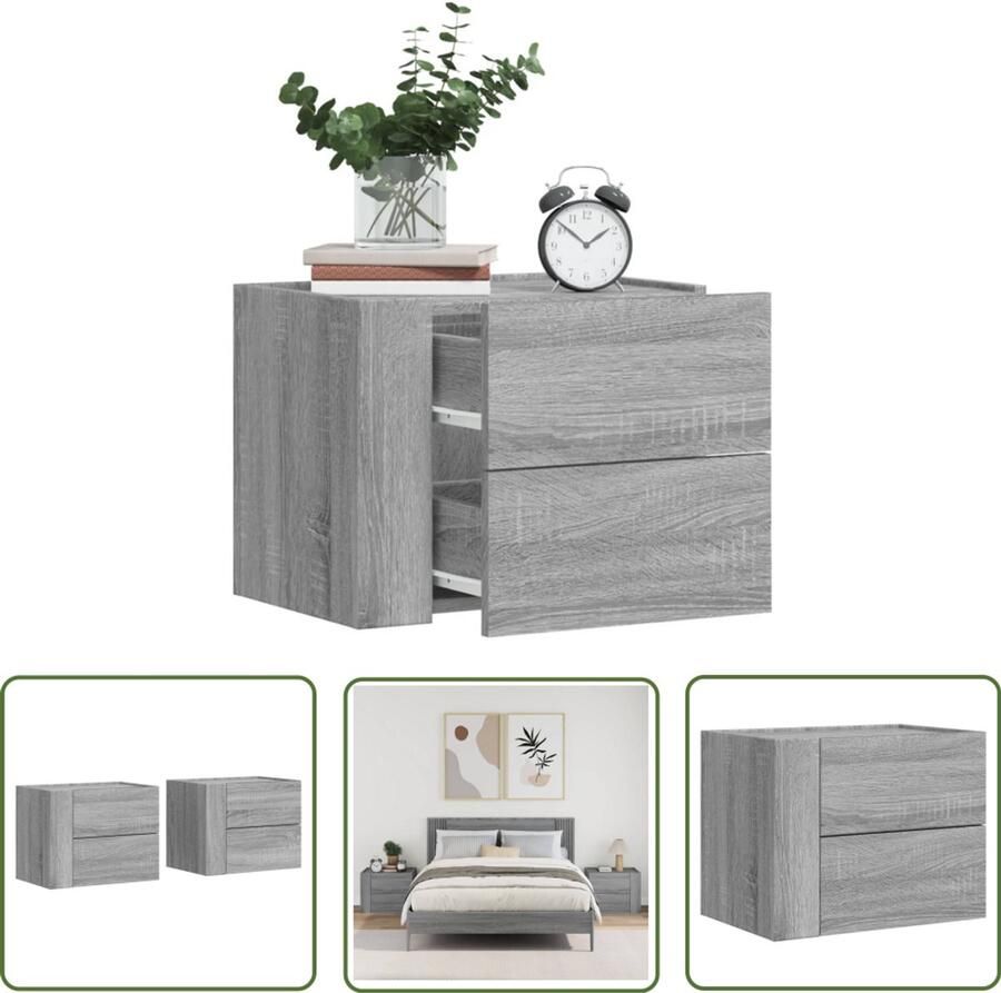 The Living Store Nachtkastjes 2 st wandgemonteerd 45x30x35 cm grijs sonoma eiken Wandgemonteerd Nachtkastje Wandgemonteerde Nachtkastjes Bijzettafel Wandkastje