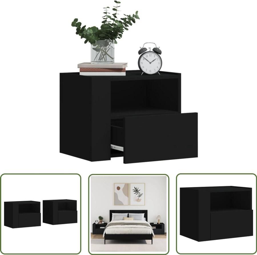The Living Store Nachtkastjes wandgemonteerd 2 st 45x30x35 cm zwart Wandgemonteerd Nachtkastje Wandgemonteerde Nachtkastjes Bijzettafel Wandkastje