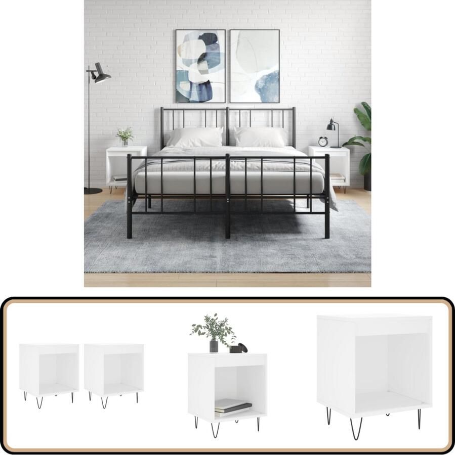 VidaXL Nachtkastjes Wit 2 stuks 40x35x50 cm Nachtkastjes Kastjes Slaapkamerinrichting Houten Meubels Witte Meubels
