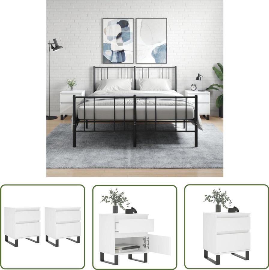 VidaXL Nachtkastjes Wit 40x35x50 cm 2 stuks Nachtkastjes Kastjes Slaapkamermeubilair Houten Meubels Witte Meubels Woonaccessoires Bergruimte Minimalistisch Modern