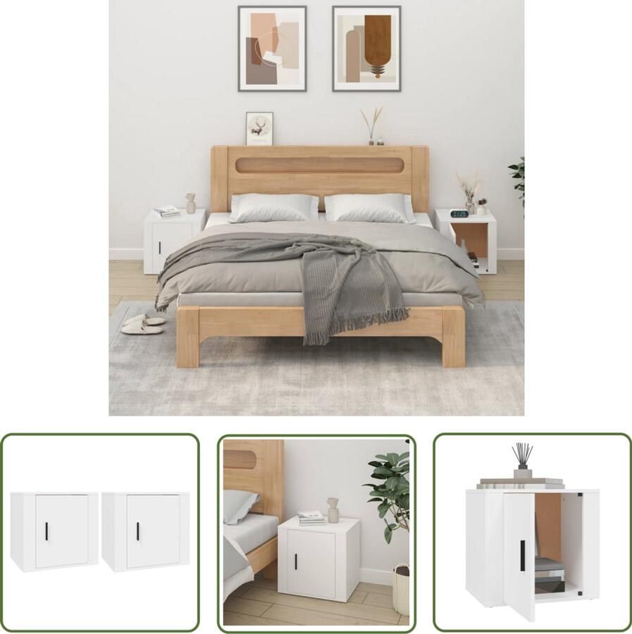 VidaXL Nachtkastjes Wit 50x39x47 cm 2 stuks Nachtkastjes Kastje Slaapkamerinrichting Houten Meubels Witte Meubelen Decoratief Stijlvol Praktisch Opbergruimte Bedkamer Accessoires Livingaccessoires