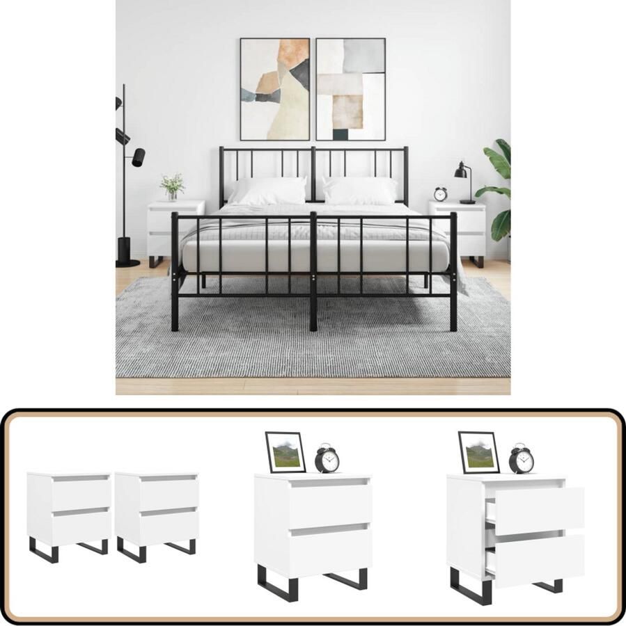 VidaXL Nachtkastjes Wit Bewerkt hout Set van 2 Nachtkastjes Kast Slaapkamermeubilair Houten Kast Witte Kast