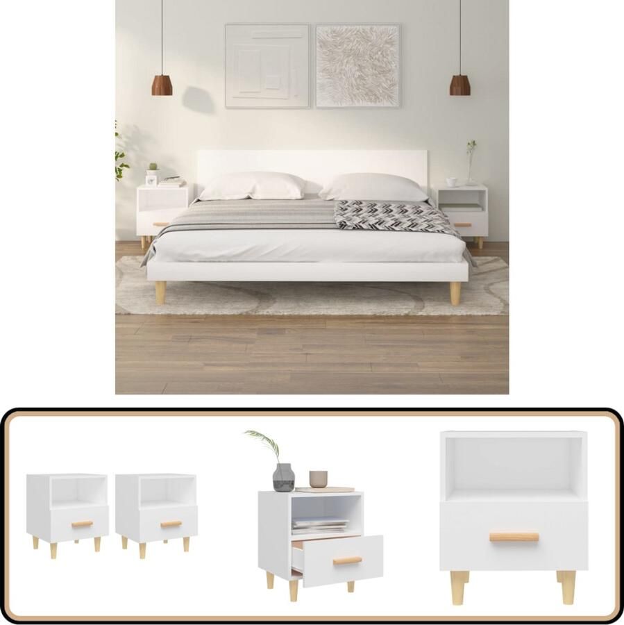VidaXL Nachtkastjes Wit Set van 2 40x35x47 cm Nachtkastje Scandinavisch Meubilair Kastje Nachtlampje Slaapkamersdecoratie