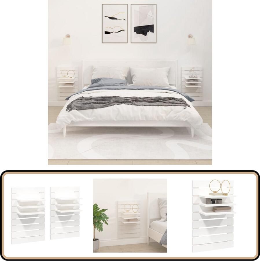 VidaXL Nachtkastjes Wit Set van 2 Grenenhout Wandkast Nachtkastje Grenoble Hout Meubels Slaapkamer Decoratief
