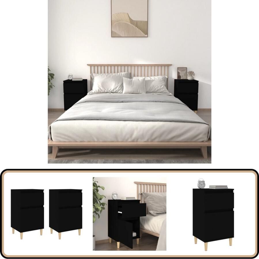 VidaXL Nachtkastjes Zwart 2 stuks 40x35x70 cm Nachtkastje Slaapkamermeubilair Zwarte Meubelstukken Houten Nachtstand Nachtkaste Set Badkamer Accessoires