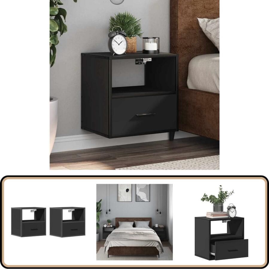 VidaXL Nachtkastjes Zwart 40x31x39 5 cm 2 stuks Wandgemonteerde Nachtkastje Wandgemonteerde Nachtkastjes Nachtkastje Nachtkastjes