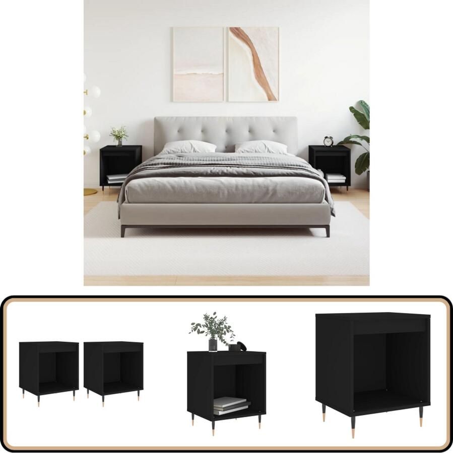 VidaXL Nachtkastjes Zwart 40x35x50cm 2 stuks Nachtkastjes Kastje Slaapkamermeubilair Zwarte Meubels Houten Meubels