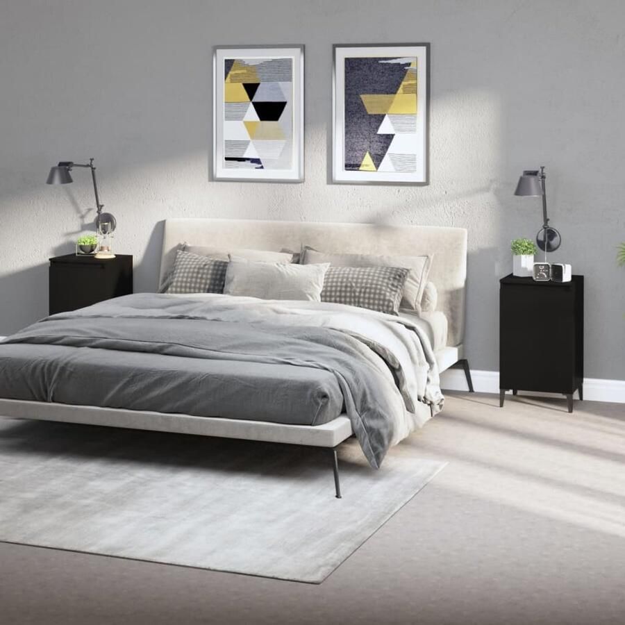 VidaXL Nachtkastjes Zwart Bewerkt hout Set van 2 Nachtkastje Slaapkamermeubilair Houten Meubel Zwarte Meubels Modern Design