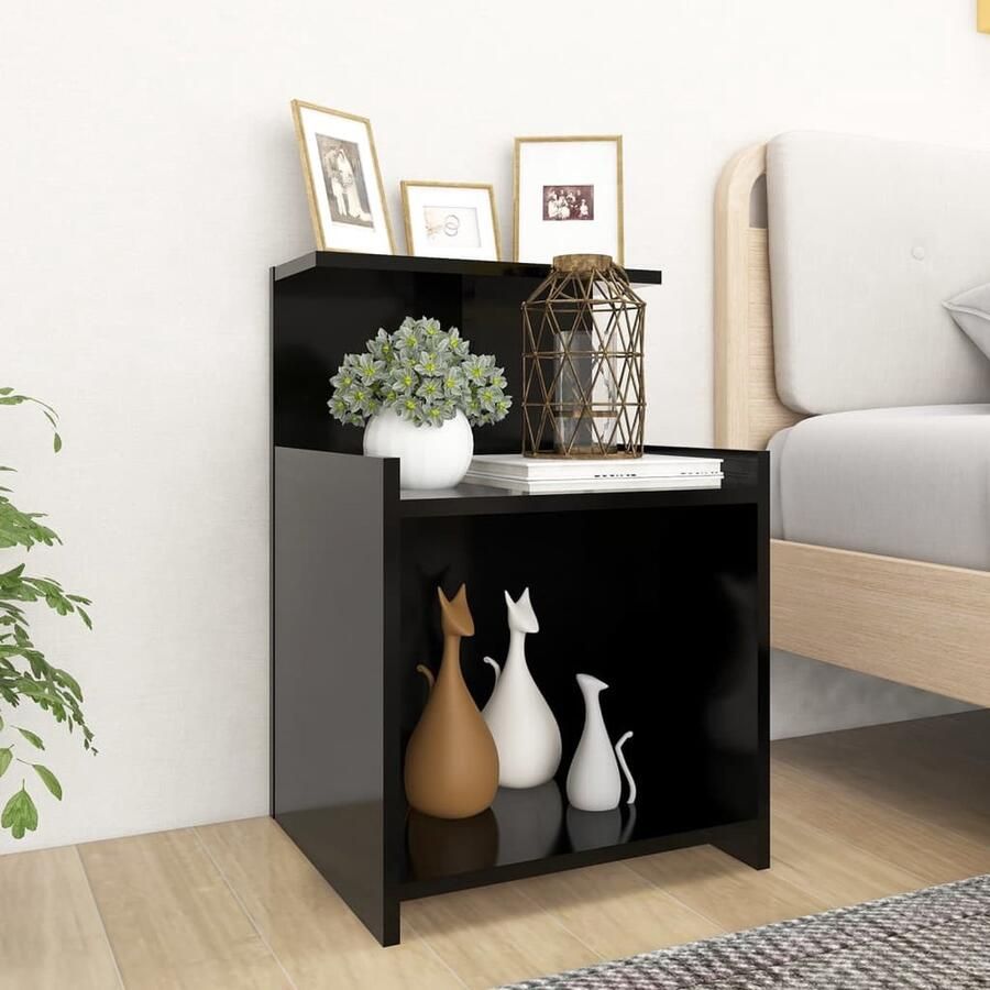 VidaXL Nachtkastjes Zwart Bewerkt hout Set van 2 Nachtkastjes Bedkastjes Slaapkamers Houten Kastjes Zwarte Kastjes Decoratieve Kastjes Sidetable Salontafel - Foto 2