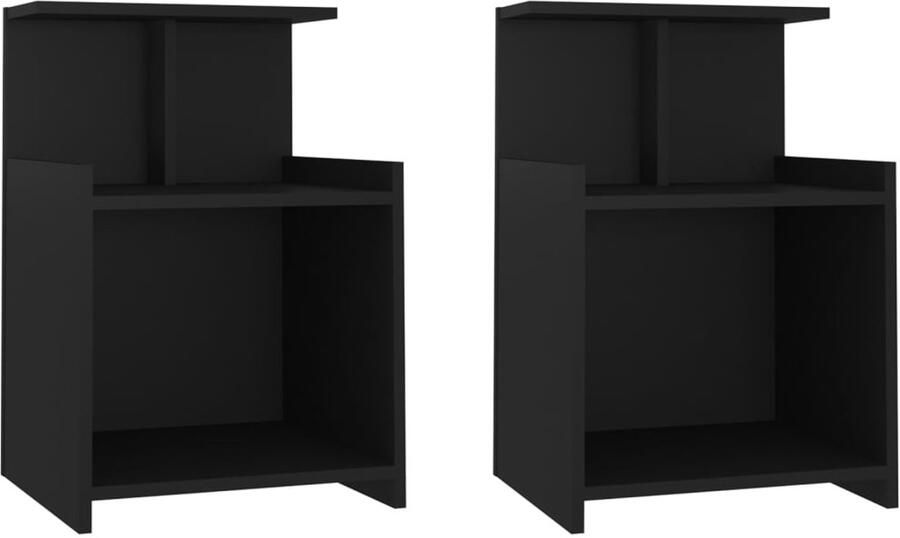 VidaXL Nachtkastjes Zwart Bewerkt hout Set van 2 Nachtkastjes Bedkastjes Slaapkamers Houten Kastjes Zwarte Kastjes Decoratieve Kastjes Sidetable Salontafel