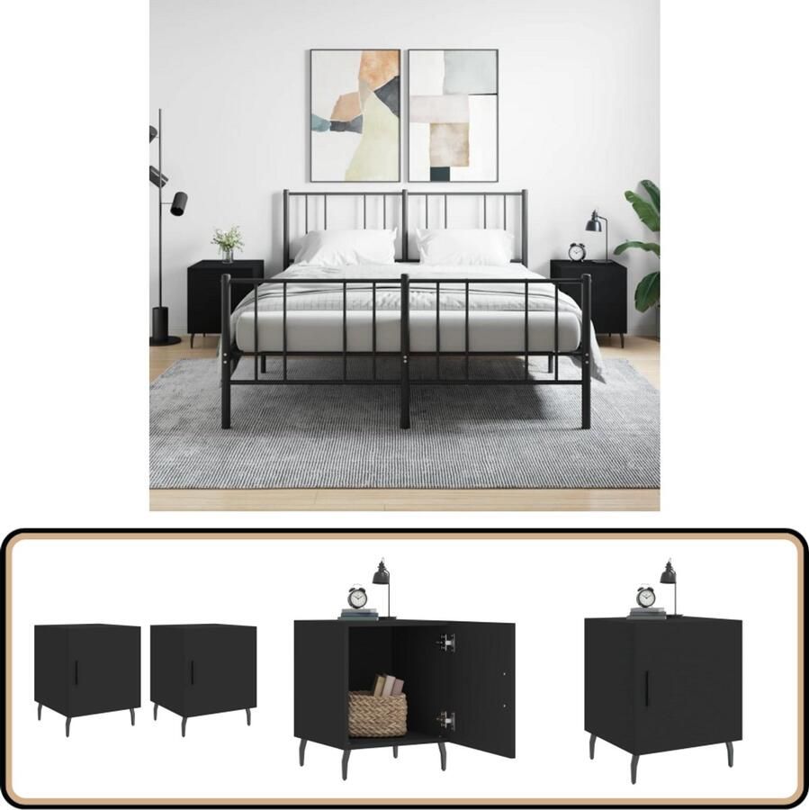 VidaXL Nachtkastjes Zwart Bewerkt hout Set van 2 Nachtkastjes Nachtkasten Slaapkamerinrichting Modern Design Zwarte Meubels