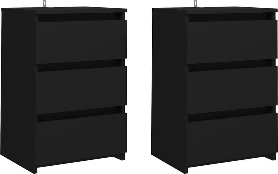 VidaXL Nachtkastjes Zwart Bewerkt Hout Set van 2 Nachtkastjes Slaapkamermeubilair Houten Meubelstukken Zwarte Meubels Bedkamerinrichting