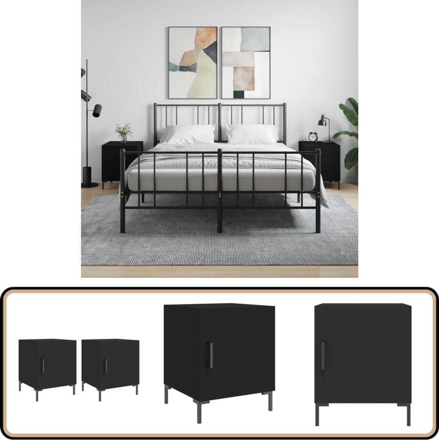 VidaXL Nachtkastjes Zwart Bewerkt Hout Set van 2 Nachtkasts Nachtaand Slaapkamermeubilair Houten Meubel Zwarte Meubels