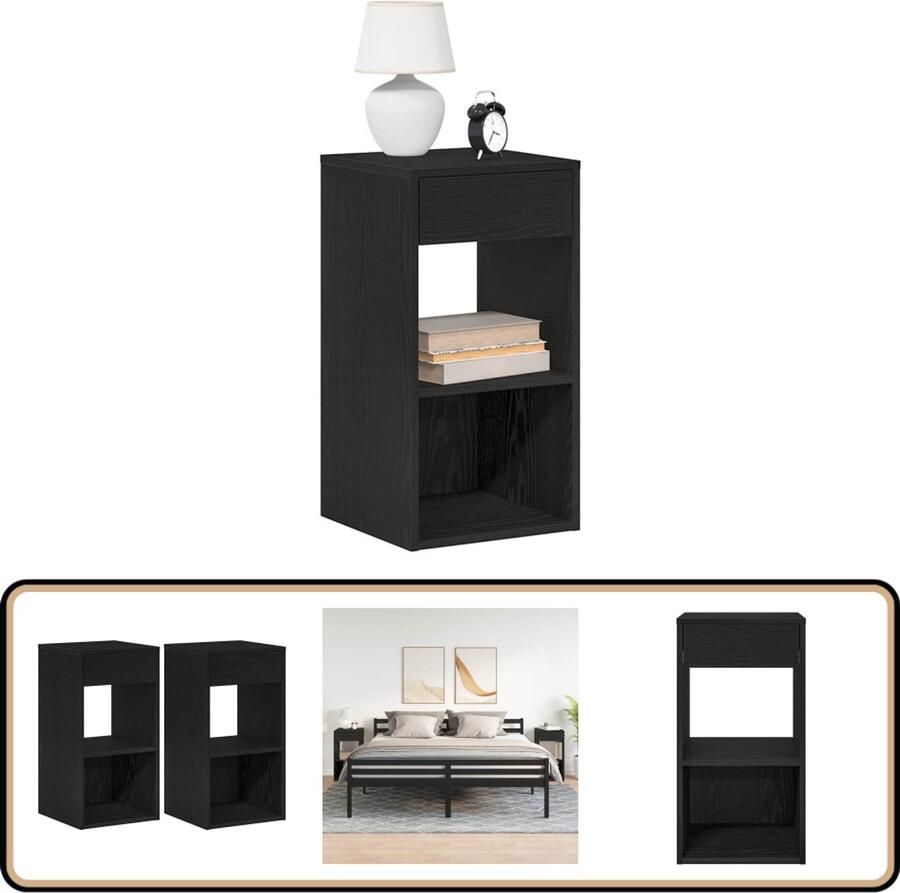 VidaXL Nachtkastjes Zwart eiken Set van 2 Nachtkastje Nachtkastjes Bijzettafel Wandkastje