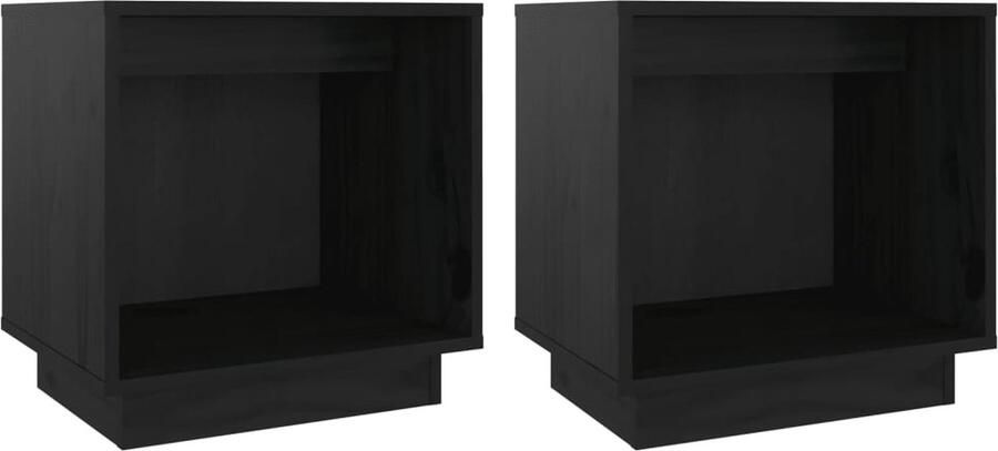VidaXL Nachtkastjes Zwart Massief Grenenhout 2 st Nachtkastje Bedkast Meubilair Slaapkamerinrichting Grenoble Hout Zwarte Nachttafel Designmeubels Opbergruimte Modern Stijlvol Compact Duo Set