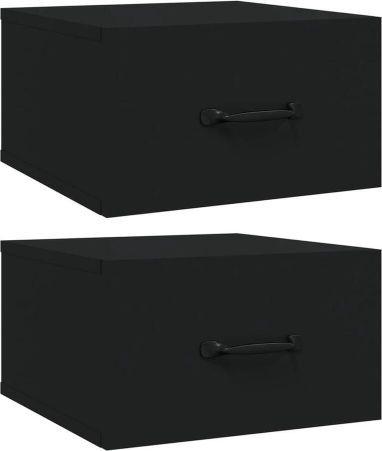 VidaXL Nachtkastjes Zwart Set van 2 Wandgemonteerd Zwevende Nachtkastjes Wandmontage Nachtkastjes Set Slaapkamerdecoratie Houten Nachtkastjes Zwarte Meubels Compact Meubel