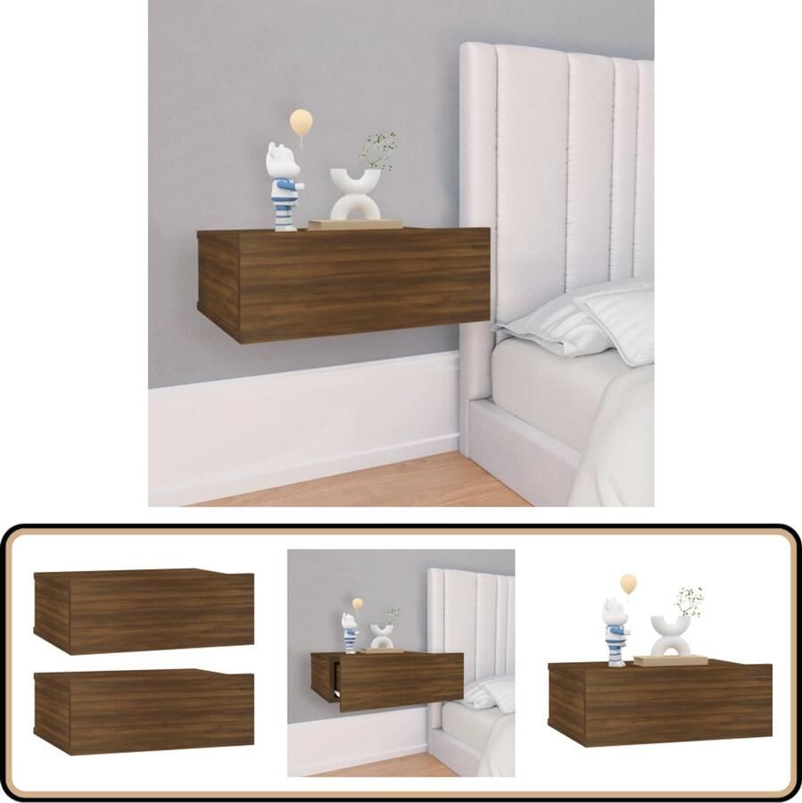 VidaXL Nachtkastjes Zwevend 40x30x15 cm Bruineiken Zwevende Nachtkastjes Nachthaven Bergruimte Slaapkamer Meubilair Houten Nachtkastjes