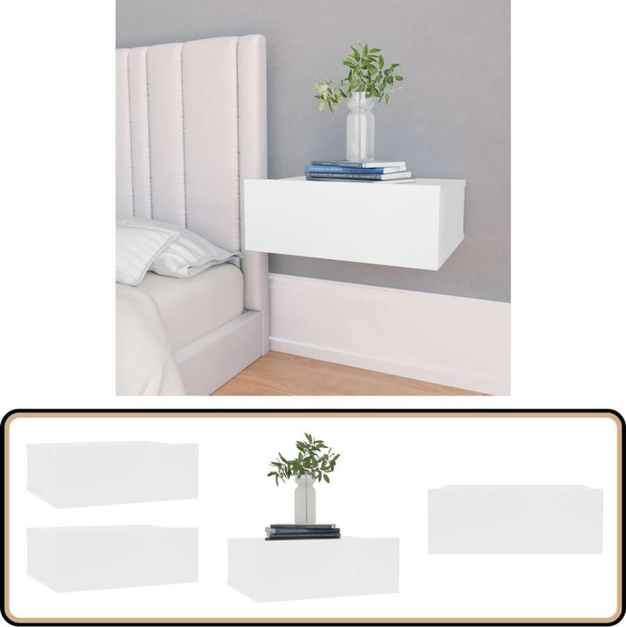 VidaXL Nachtkastjes Zwevend Set van 2 Wit 40x30x15 cm Zwevende Nachtkast Nachtkastje Slaapkamer Meubilair Wandmontage Witte Meubelstukken Houten Nachtkast
