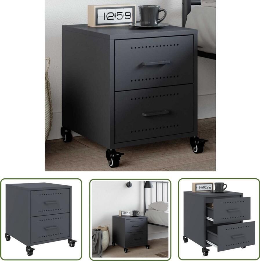 VidaXL Nachtkastje 36x39x43 5 cm staal antracietkleurig Nachtkastje Nachtlamp Slaapkamer Decoratie Bedzijde Opbergkast