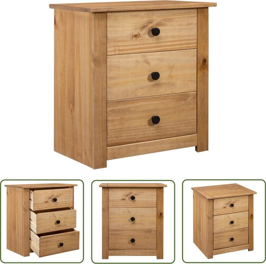 The Living Store Nachtkastje Grenenhout Naturel 46 x 40 x 57 cm Met 3 lades Nachtkastje Nachtlamp Kamerdecoratie Grenoble Hout Vintage Design - Foto 2