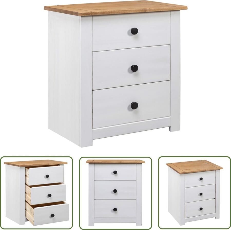 The Living Store Nachtkastje Panama Range 46x40x57 cm grenenhout wit Nachtkastje Nachtlamp Kamerinrichting Slaapkamerdecoratie Grenoble Hout - Foto 2