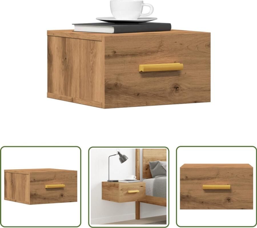 The Living Store Nachtkastje wandgemonteerd 35x35x20 cm artisanaal eikenkleur Wandlamp Nachtlamp Bergruimte Slaapkamervloer Houten Kast