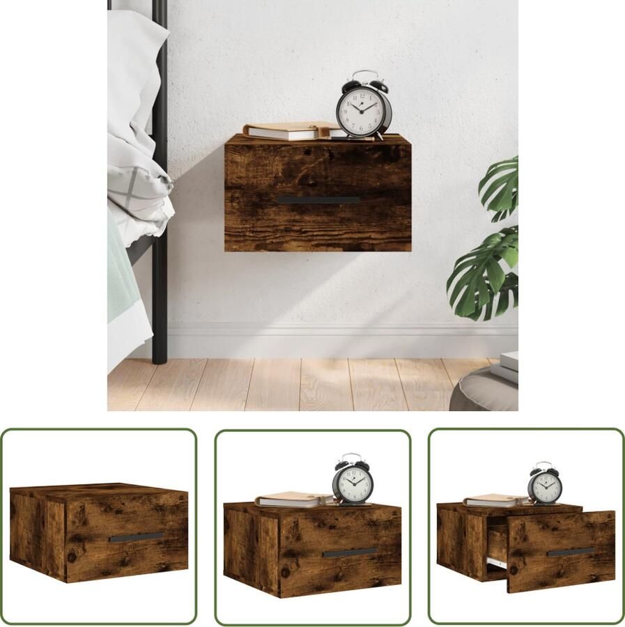 The Living Store Wandgemonteerd Nachtkastje Duurzaam Nachtkastje 35 x 35 x 20 cm Gerookt eiken Wandlamp Nachtlamp Bijzettafels Badkamer Accessoires Nachtkastje - Foto 2