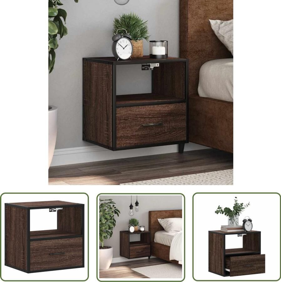The Living Store Nachtkastje wandgemonteerd 40x31x39 5 cm bruin eikenkleurig Wandlamp Nachtlamp Kastje Bergruimte Slaapkamerr
