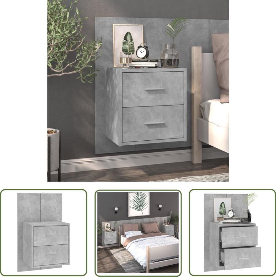 The Living Store Wandnachtkastje Betongrijs 48.5 x 32.5 x 80 cm Wandmontage Multifunctioneel Met opberglade Wandlamp Nachtlamp Bergruimte Slaapkamervloer Houten Meubilair - Foto 2