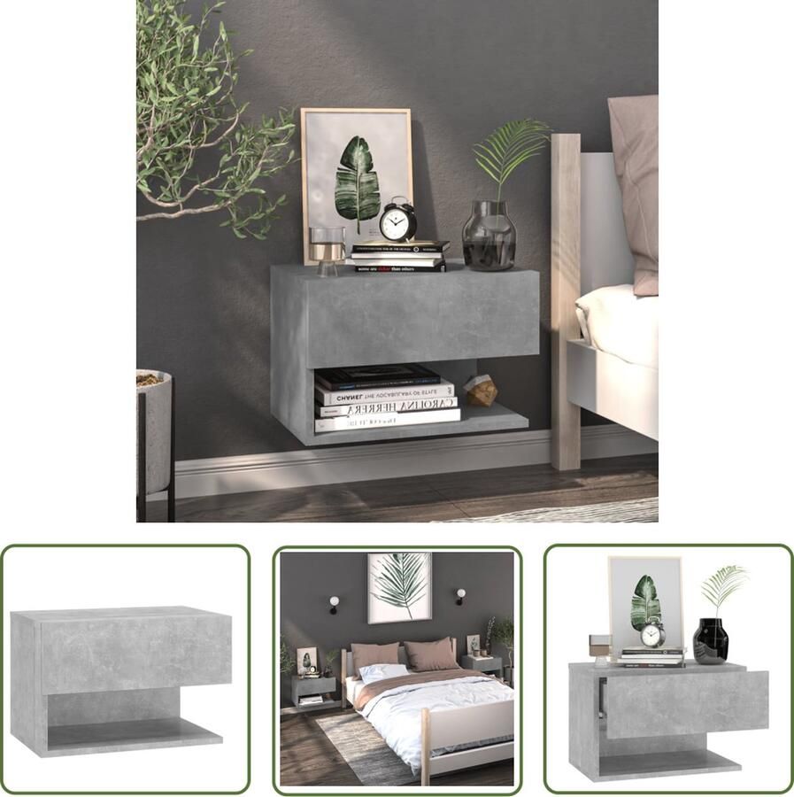 The Living Store Wandnachtkast Betongrijs 46x29.5x30 cm Wandmontage Multifunctioneel Eenvoudig te reinigen Montage vereist Wandlamp Nachtlamp Bergruimte Wandmeubel Minimalistische Meubels - Foto 2