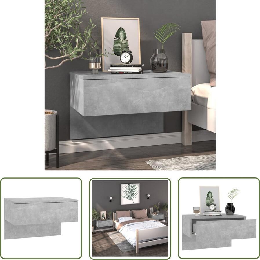 The Living Store Wandnachtkast Betongrijs 60x40x40 cm Wandmontage Ontwerp Wandlamp Nachtlamp Slaapkamersdecoratie Betonlook Meubilair Houten Nachtkast - Foto 2