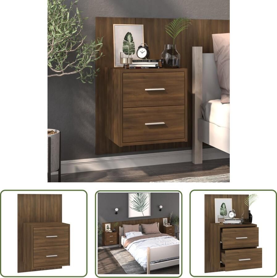 The Living Store Wandnachtkast Bruineiken 48.5 x 32.5 x 80 cm Wandmontage Ontwerp Wandlamp Nachtlamp Bergruimte Badkamermeubel Houten Meubel - Foto 2