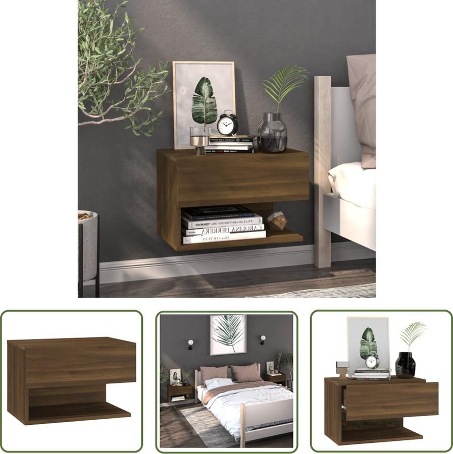 The Living Store Wandnachtkastje Bruineiken 46 x 29.5 x 30 cm Wandmontage Multifunctioneel Eenvoudig te reinigen Wandlamp Nachtlamp Bergruimte Badkamermeubel Houten Meubilair - Foto 2