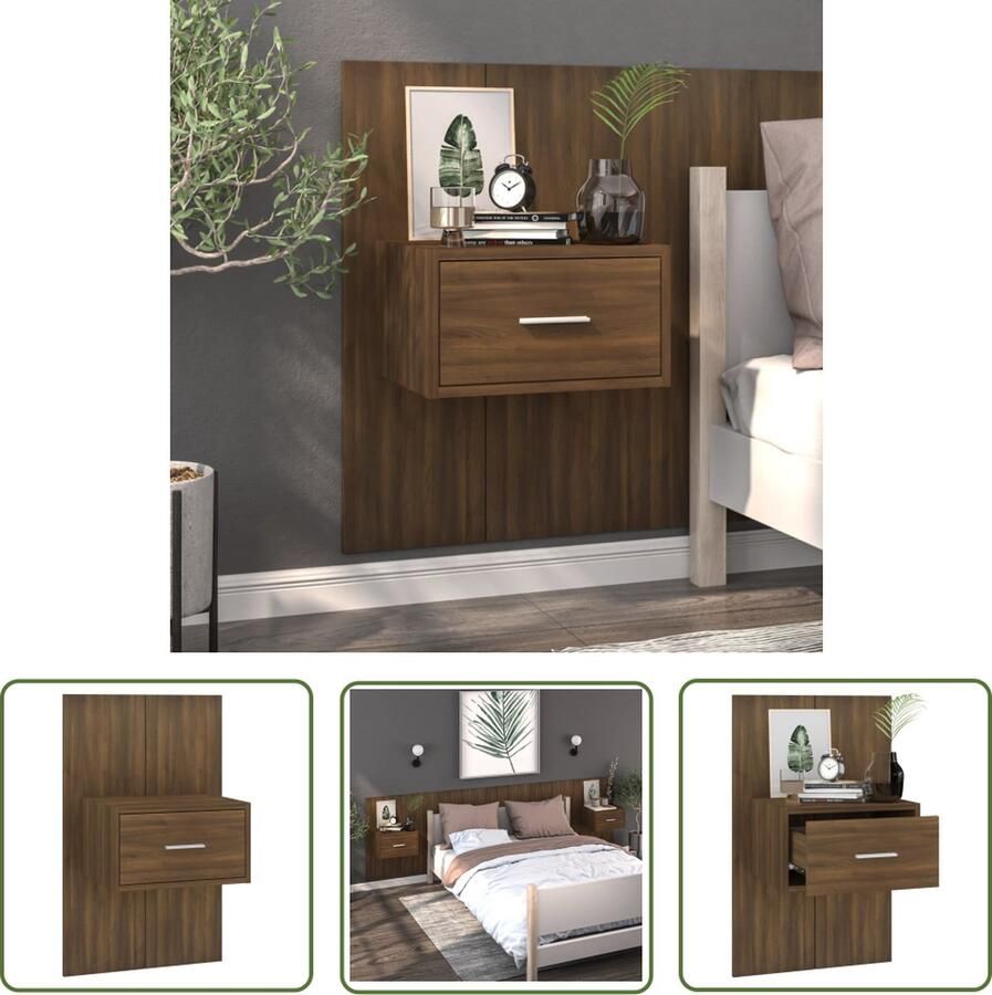 The Living Store Wandnachtkast Wandmontage Multifunctioneel Eenvoudig te reinigen Schroeven niet inbegrepen Kleur- bruineiken Materiaal- bewerkt hout Afmetingen- 48.5 x 32.5 x 80 cm Montage vereist - Foto 4