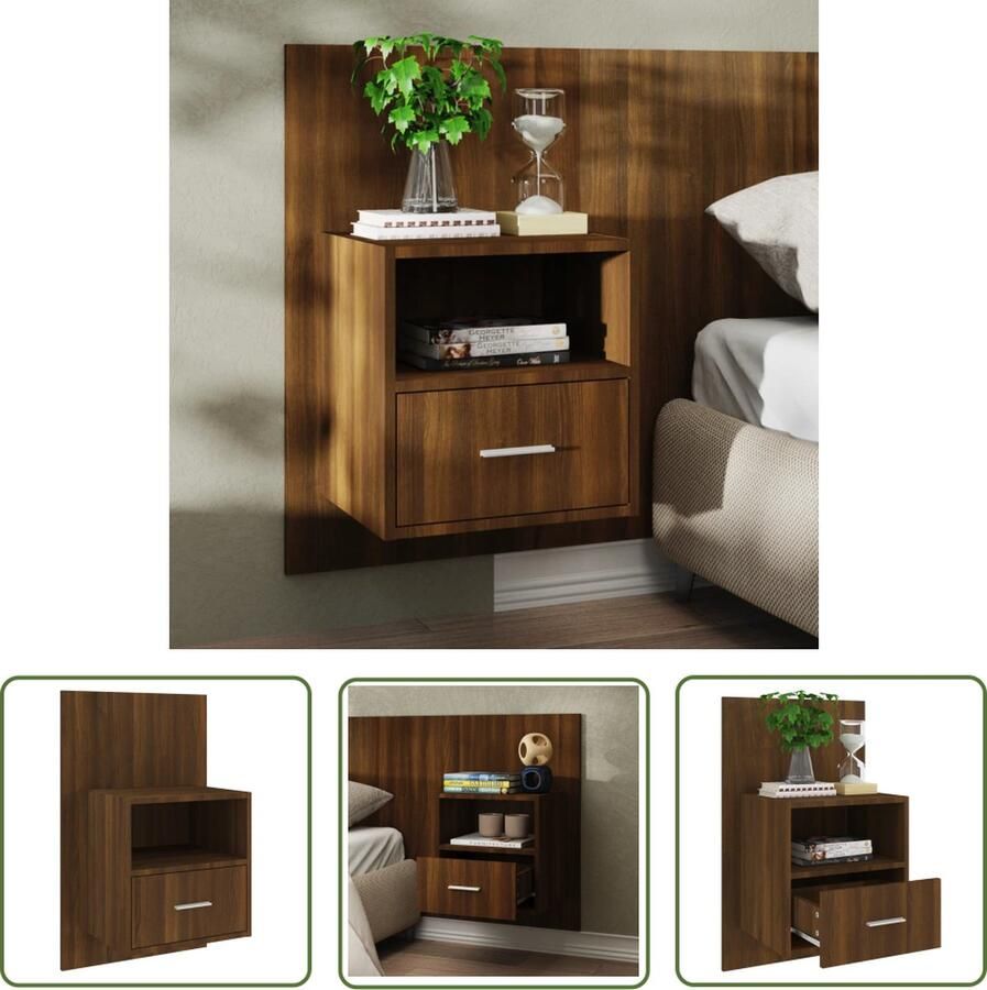The Living Store Wandnachtkast Wandmontage Multifunctioneel Eenvoudig te reinigen Schroeven niet inbegrepen Kleur- bruineiken Materiaal- bewerkt hout Afmetingen- 48.5 x 32.5 x 80 cm Montage vereist - Foto 5