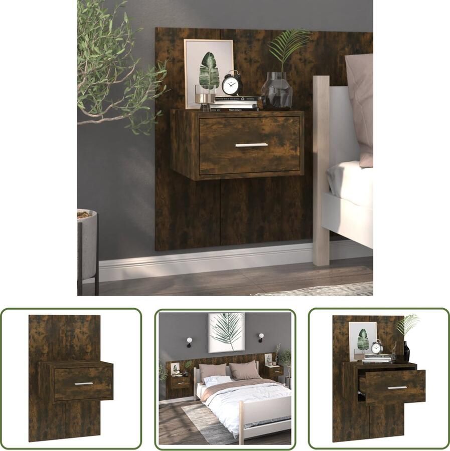 The Living Store Wandnachtkast Gerookt eiken 48.5 x 32.5 x 80 cm Wandmontage Multifunctioneel Wandlamp Nachtlamp Bergruimte Badkamer Accessoires Houten Meubilair - Foto 2