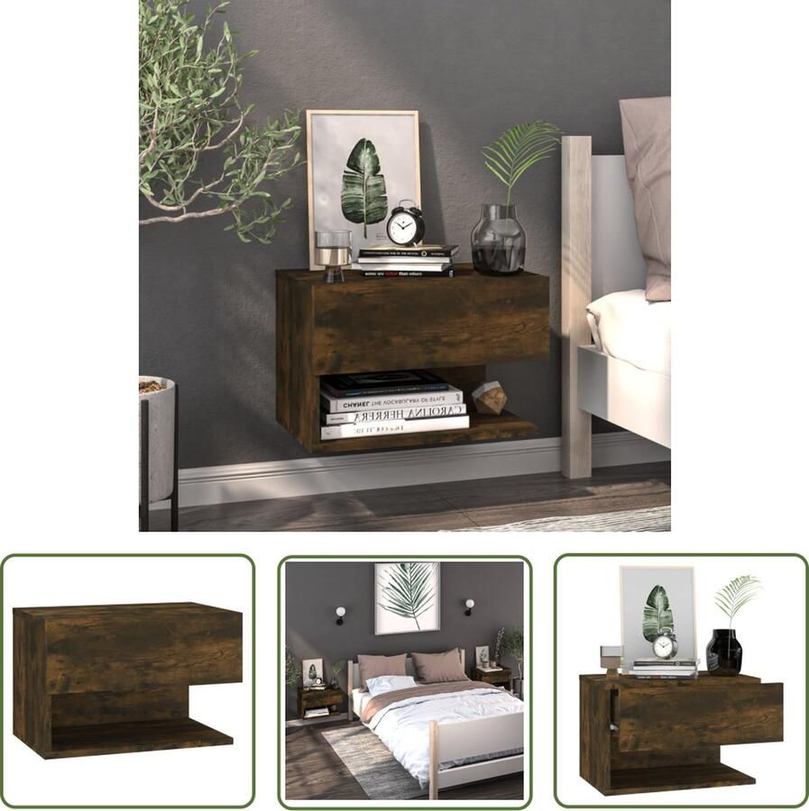 The Living Store Wandnachtkast Gerookt eiken 46 x 29.5 x 30 cm Multifunctioneel Montage vereist Wandlamp Nachtlamp Bergruimte Houten Meubilair Badkamermeubilair - Foto 2