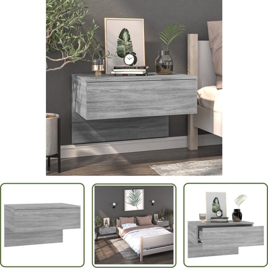The Living Store Wandnachtkast Grijs Sonoma Eiken 60 x 40 x 40 cm Wandmontage Multifunctioneel Wandlamp Nachtlamp Bergruimte Badkamermeubel Slaapkamersdecoratie - Foto 2