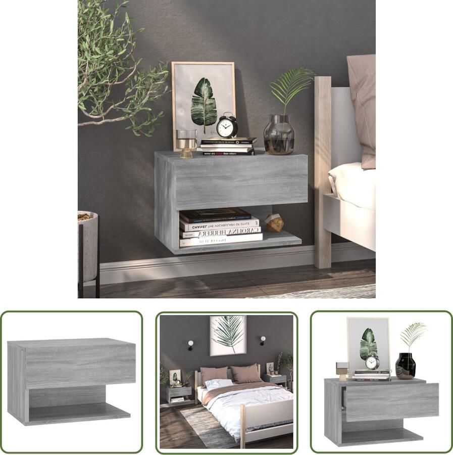 The Living Store Wandnachtkast Grijs Sonoma Eiken 46 x 29.5 x 30 cm Wandmontage Multifunctioneel Wandlamp Nachtlamp Bergruimte Badkamermeubel Houten Meubilair - Foto 2