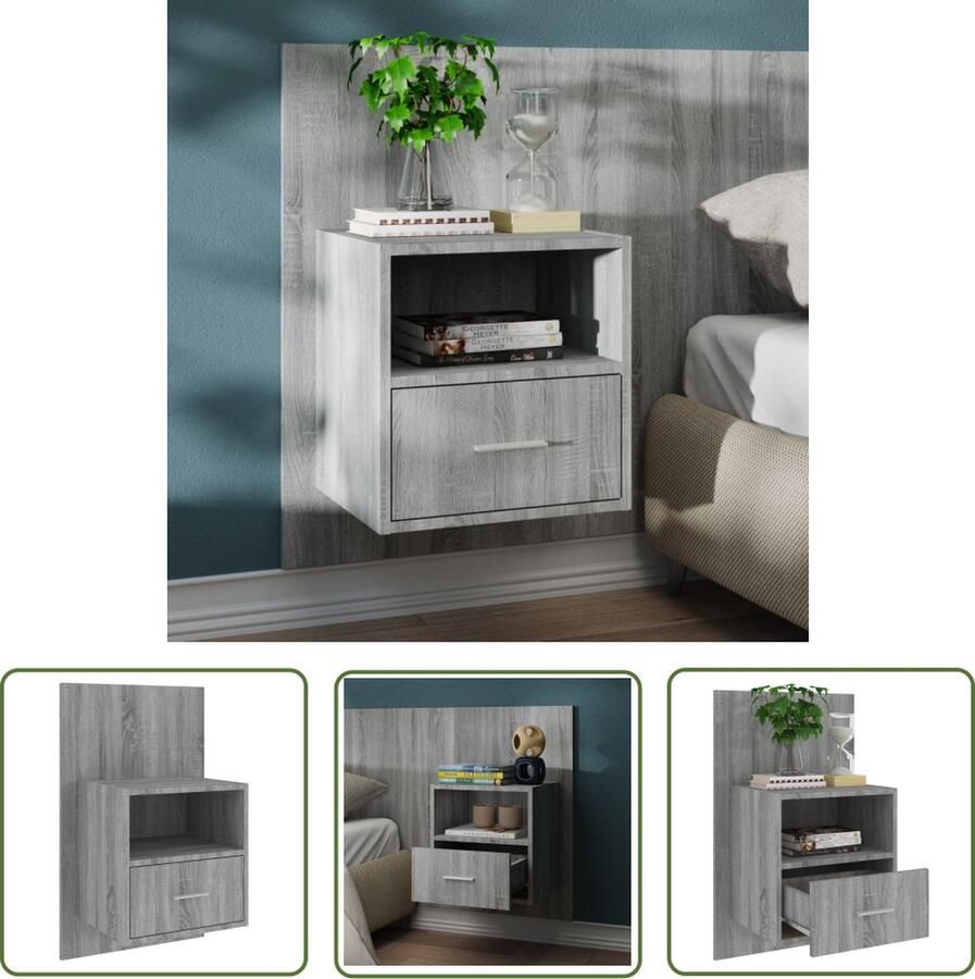 The Living Store Wandnachtkast 48.5 x 32.5 x 80 cm Grijs Sonoma Eiken Multifunctioneel Wandmontage Bewerkt Hout Wandlamp Nachtlamp Bergruimte Badkameropstelling Grijze Meubels - Foto 2