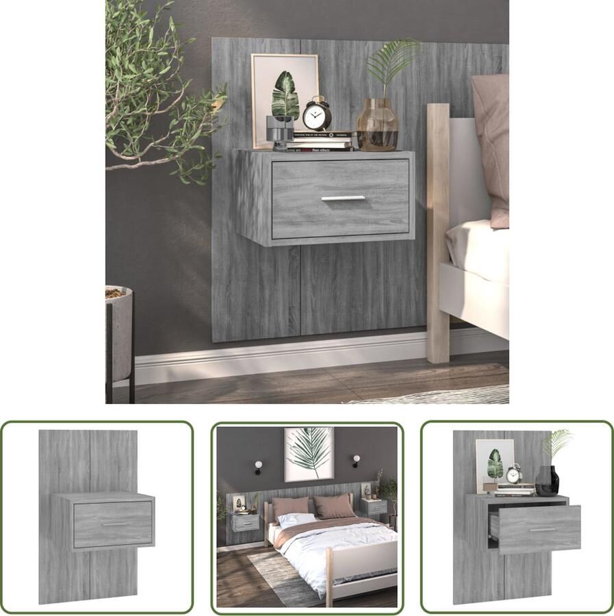 The Living Store Wandnachtkast Grijs Sonoma Eiken 48.5 x 32.5 x 80 cm Wandmontage Ontwerp Wandlamp Nachtlamp Bergruimte Slaapkamervloer Houten Meubilair - Foto 2