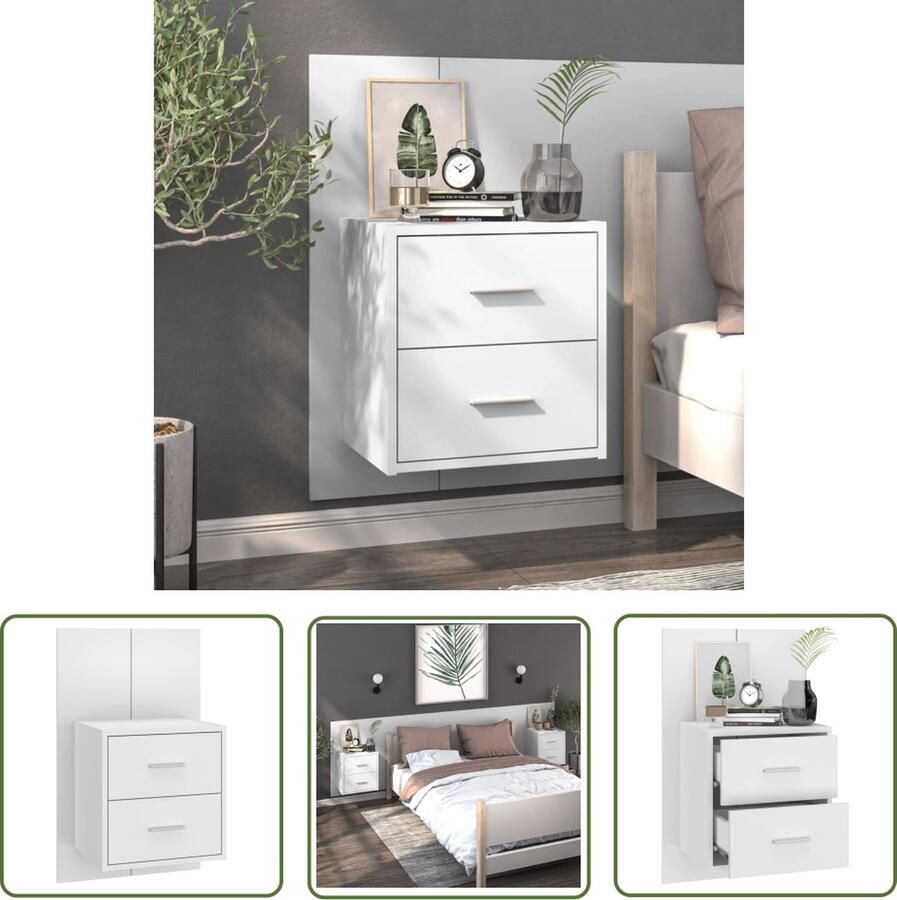 The Living Store Wandnachtkast Wit 48.5 x 32.5 x 80 cm Wandmontage Opberglade Multifunctioneel Bewerkt hout Wandlamp Nachtlamp Bergruimte Slaapkamervloer Houten Meubilair - Foto 5