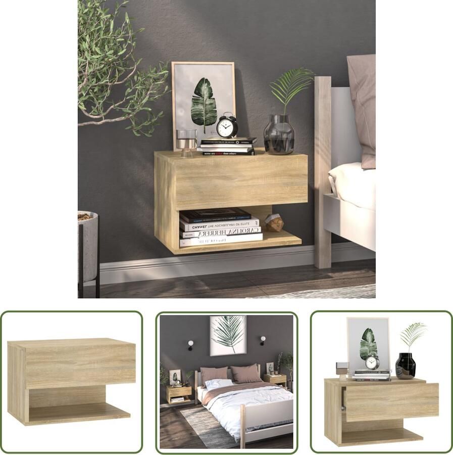 The Living Store Wandnachtkast Sonoma Eiken Multifunctioneel 46 x 29.5 x 30 cm Bewerkt Hout Wandlamp Nachtlamp Bergruimte Badkamermeubel Houten Meubilair - Foto 4