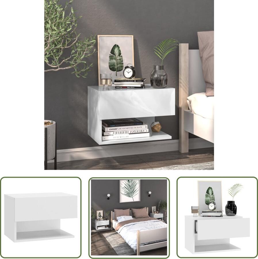 The Living Store Wandnachtkastje Wit 46 x 29.5 x 30 cm Wandmontage Multifunctioneel Eenvoudig te reinigen Montage vereist Wandlamp Nachtlamp Bergruimte Badkamermeubel Houten Meubel - Foto 2