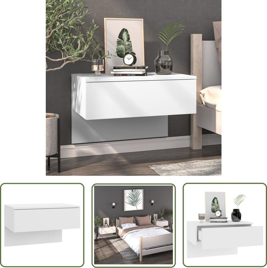 The Living Store Wandnachtkast Wit 48.5 x 32.5 x 80 cm Wandmontage Opberglade Multifunctioneel Bewerkt hout Wandlamp Nachtlamp Bergruimte Slaapkamervloer Houten Meubilair - Foto 4