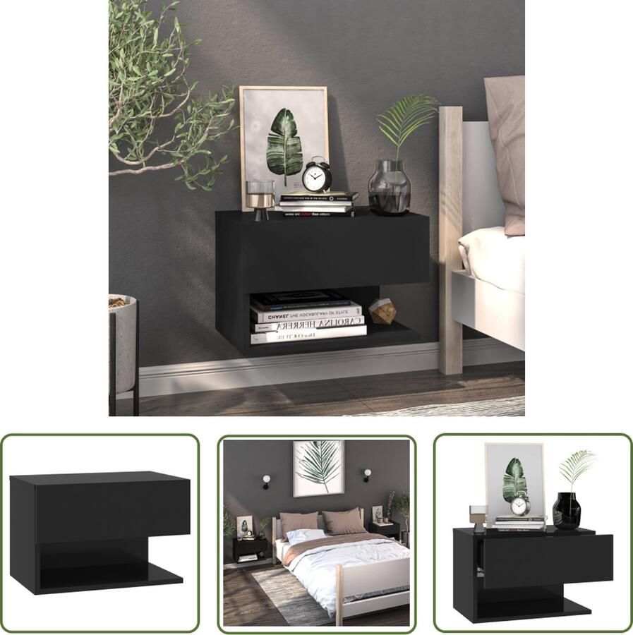 The Living Store Wandnachtkastje Wandmontage 46 x 29.5 x 30 cm zwart Wandlamp Nachtlamp Wandkasten Bergruimte Minimalistisch Meubilair - Foto 2