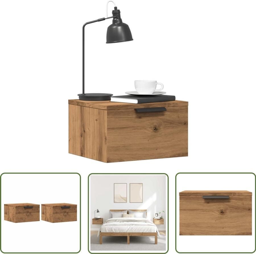 VidaXL Nachtlamp Wandlamp Nachtkastjes 2 st wandgemonteerd 34x30x20 cm artisanaal eiken Slaapkamervloer Bergruimte Houten Kast