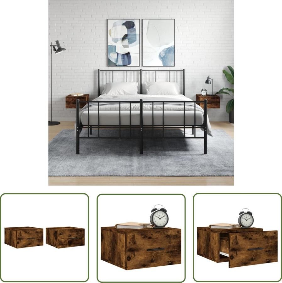 The Living Store Nachtkastjes 2 st wandgemonteerd 35x35x20 cm gerookt eikenkleur Wandlamp Nachtlamp Bergruimte Badkameropstelling Houten Meubels - Foto 3