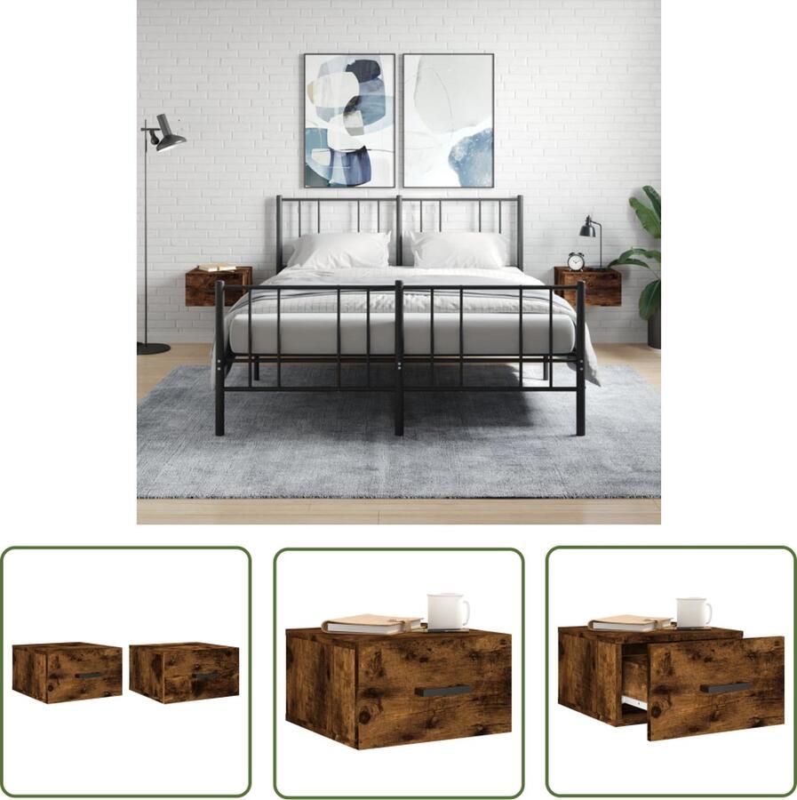 The Living Store Nachtkastjes 2 st wandgemonteerd 35x35x20 cm gerookt eikenkleur Wandlamp Nachtlamp Bergruimte Badkamer Accessoires Slaapkamer Meubels - Foto 2