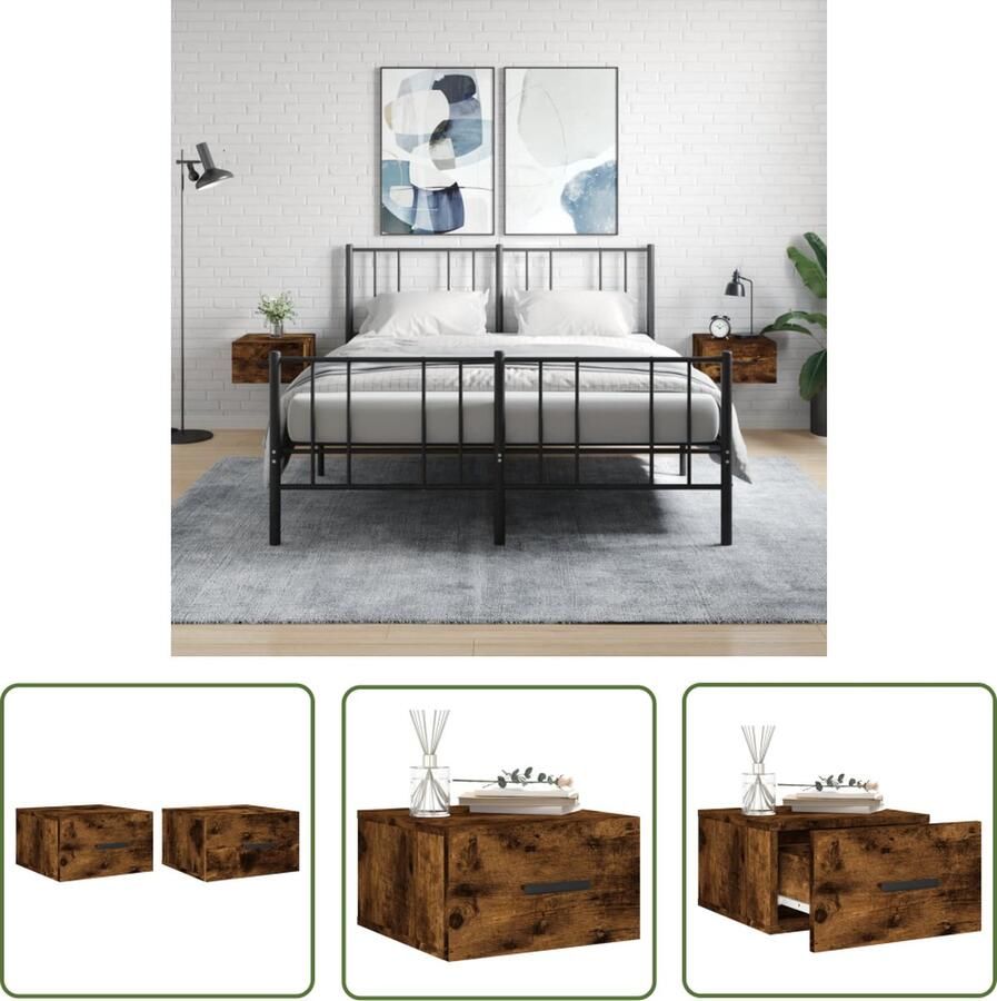 The Living Store Nachtkastjes 2 st wandgemonteerd 35x35x20 cm gerookt eikenkleur Wandlamp Nachtlamp Bergruimte Houten Kast Badkamer Accessoires - Foto 2